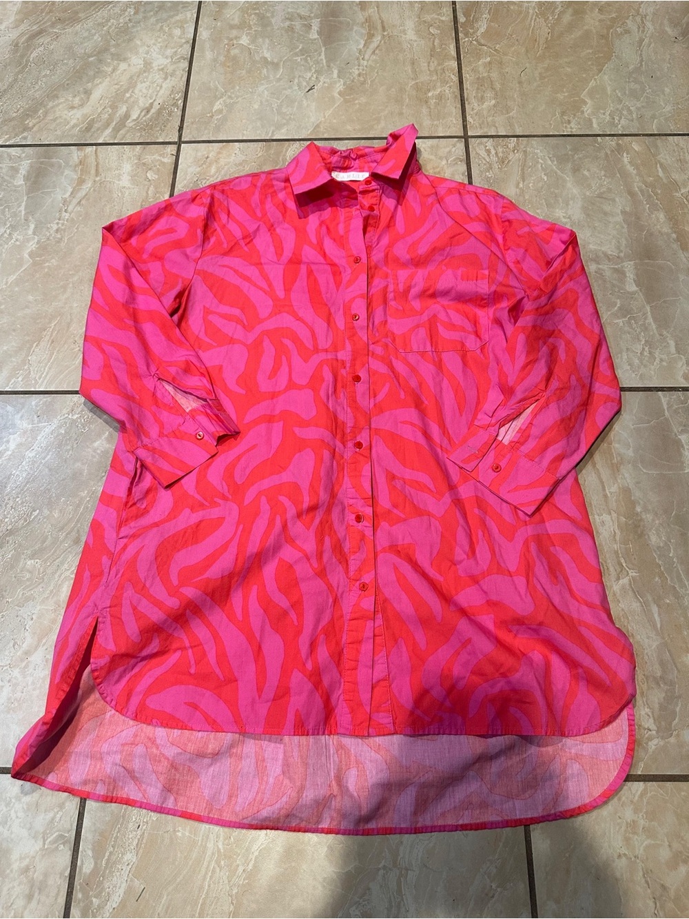 Hot Pink Karlie Zebra Poplin Pocket Shirt Dress Size S